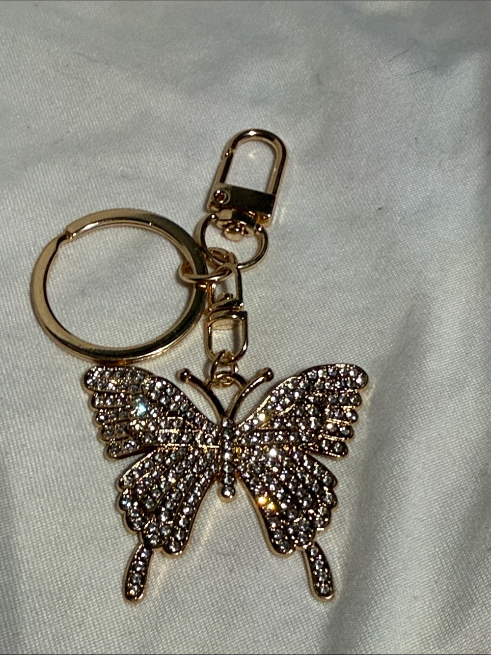 Gold Tone Rhinestone Butterfly Keychain - Picture 5 of 5
